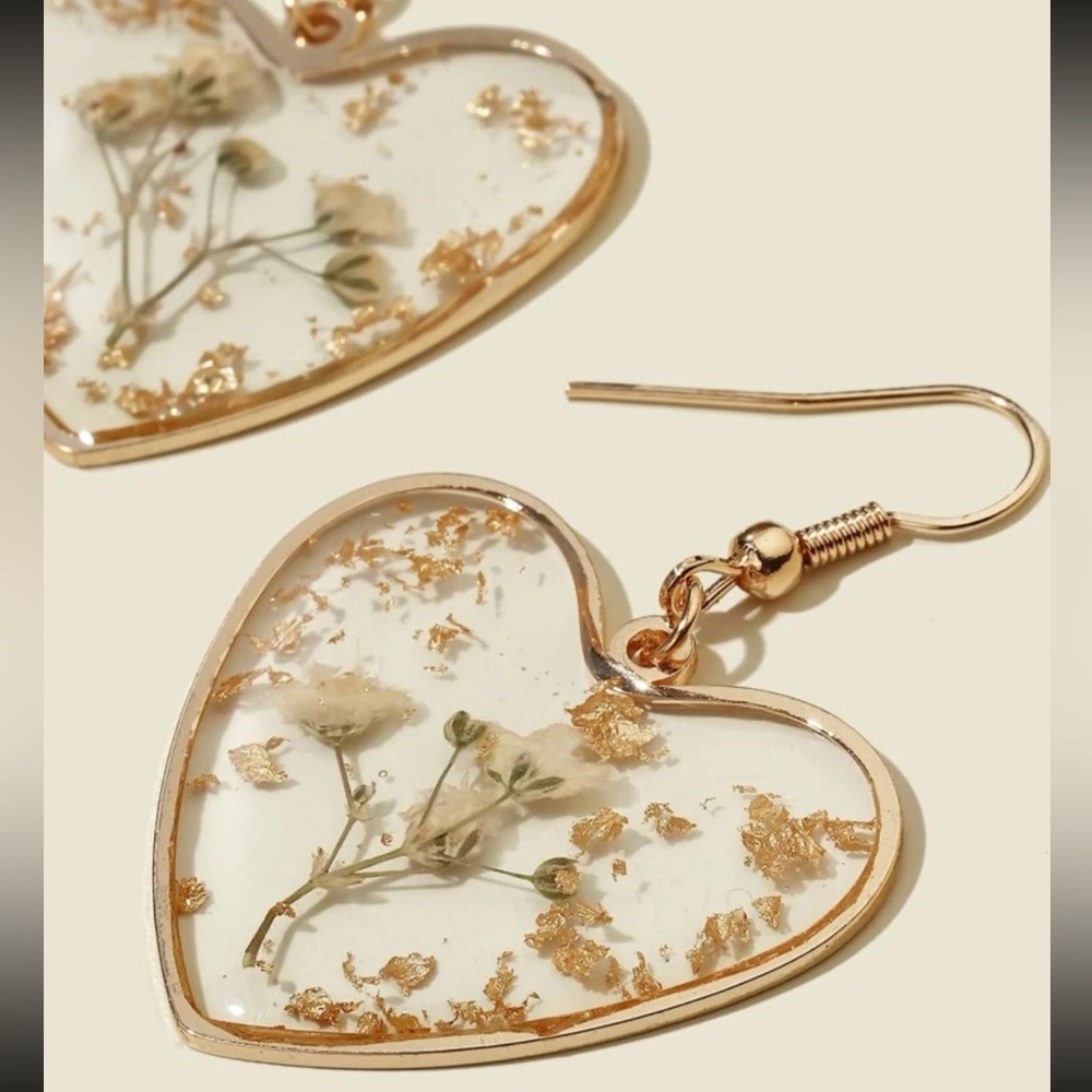 Flower Heart Dangle Drop Earrings
